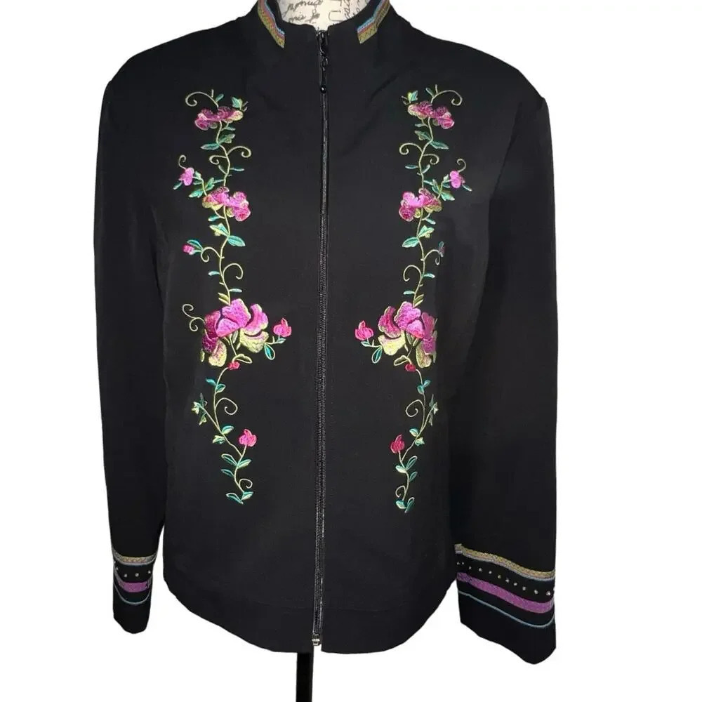 Nancy Bolen, size Large Embroidered Sequined zip stretch vintage lined Shacket‎